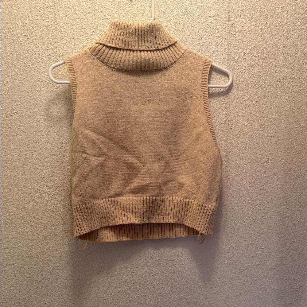 Sleeveless Tan Turtleneck Sweater